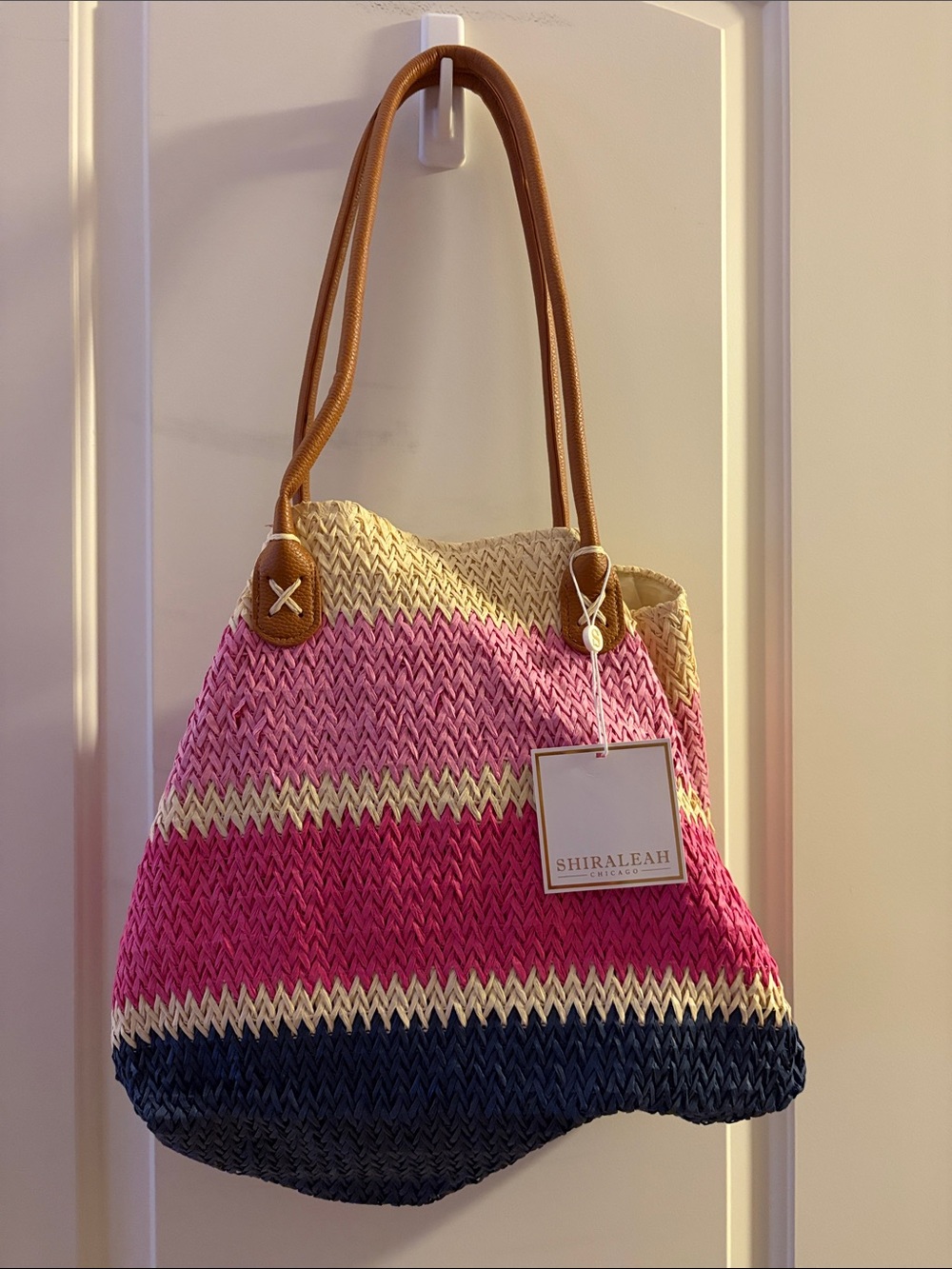 Shiraleah Pink, Cream & Navy Striped Woven Tote